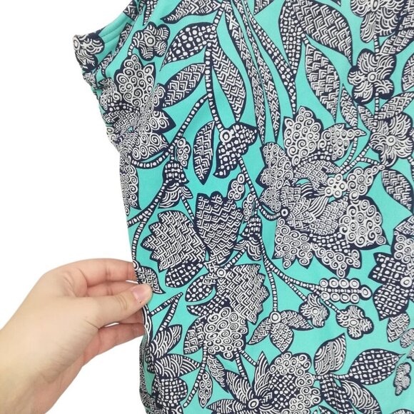 Lands End One Piece Floral Geometric Slimming Tank Swimsuit Size 14 Stretch Blue - Picture 4 of 9